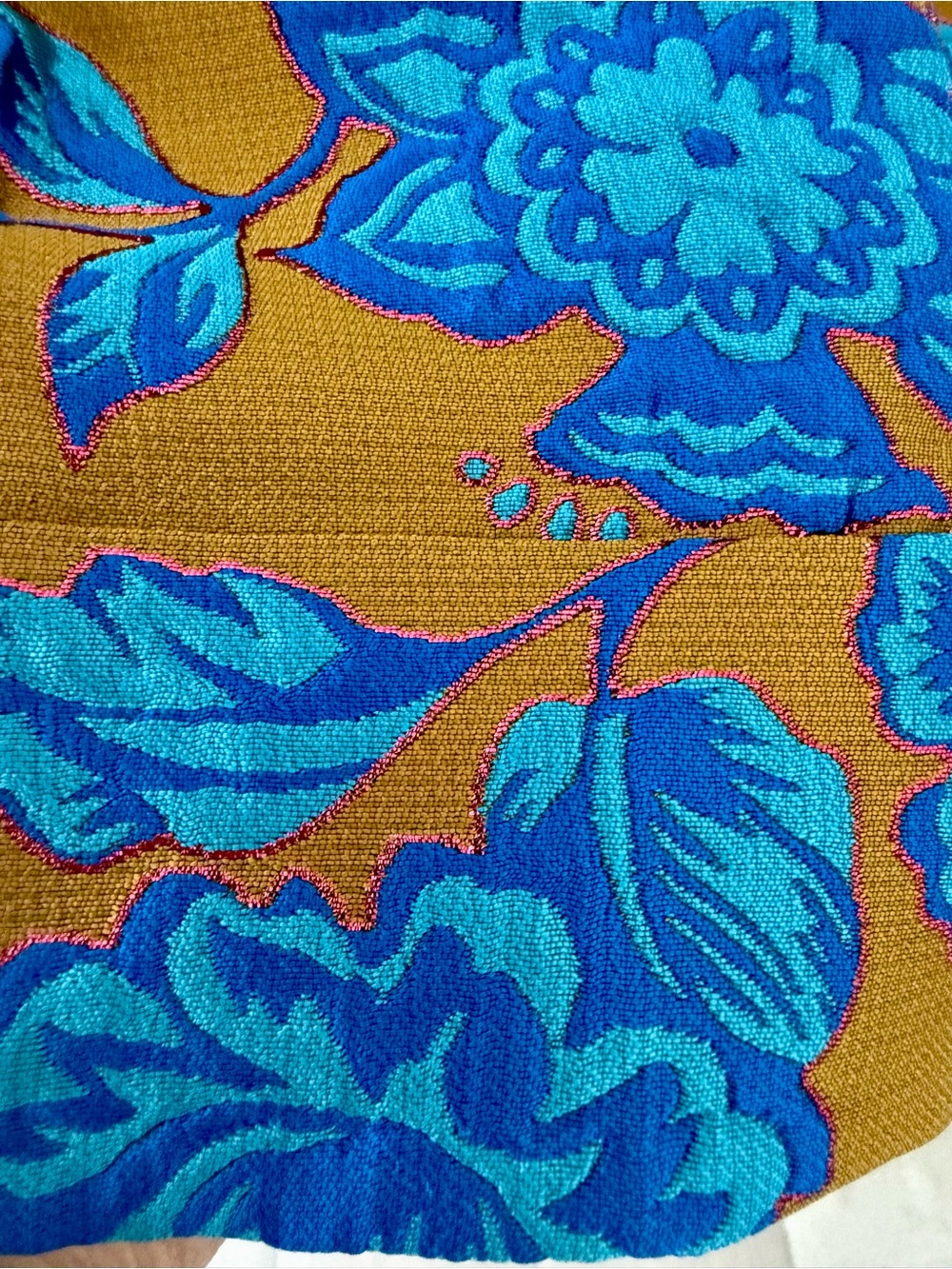 LA DoubleJ Mustard Pants with Bright Blue Floral Print - Picture 3 of 6